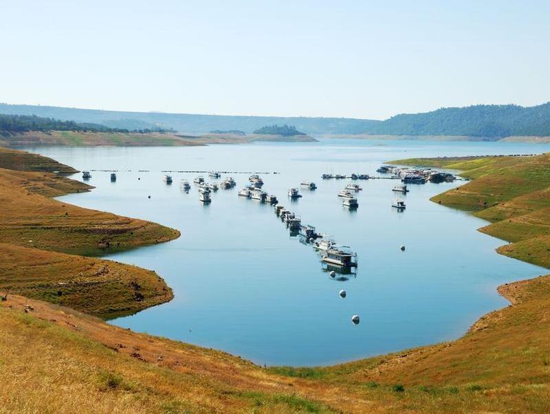 Houseboats looking out to New Melones Lake Photos