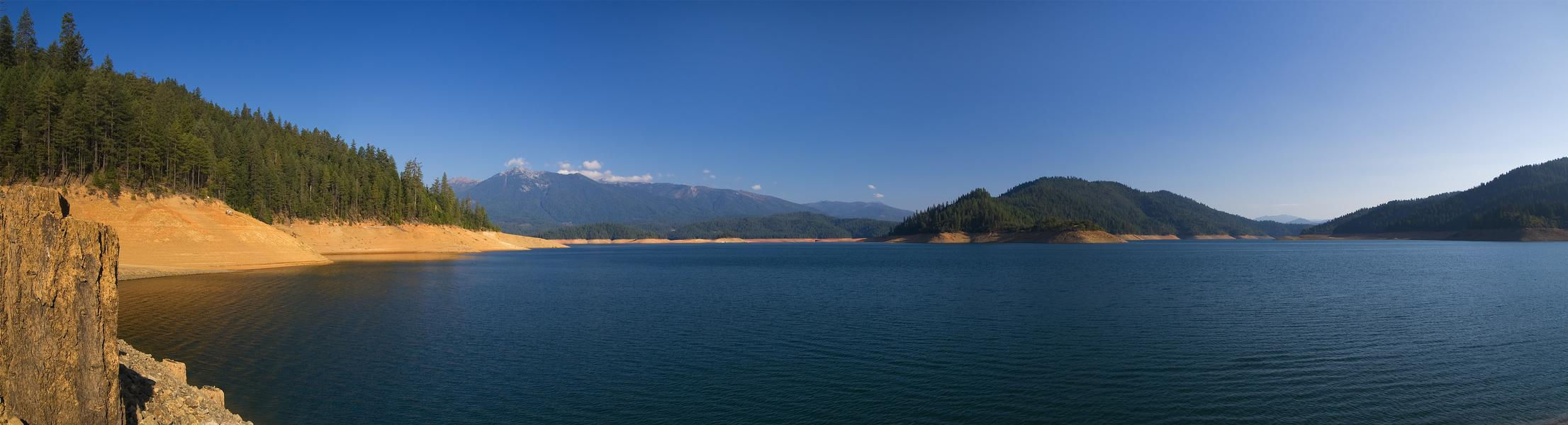 Trinity Lake is surrounded by lush forests and lined with beaches