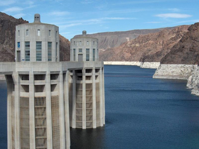 The dam's water intake towers are a unique design Photos