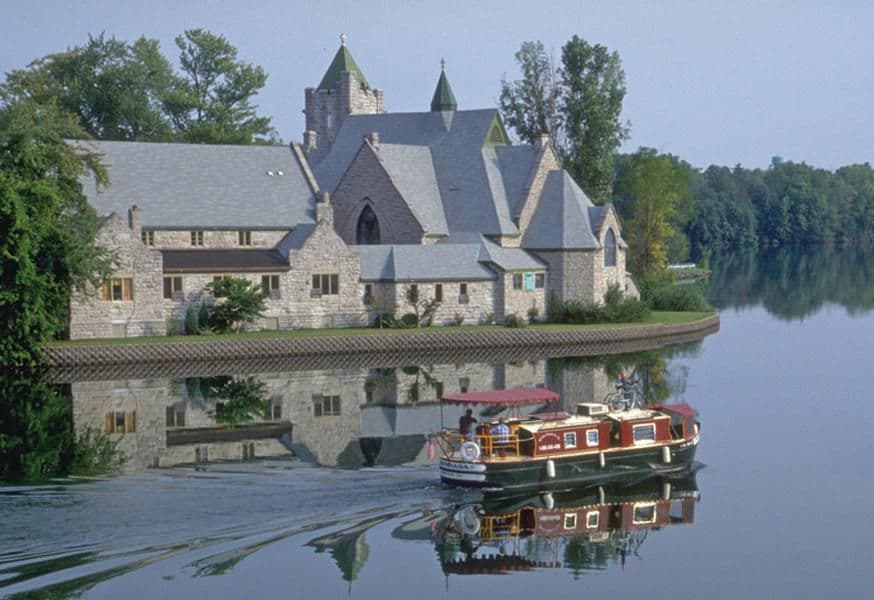 Classic, old-world style architecture nestled against the water