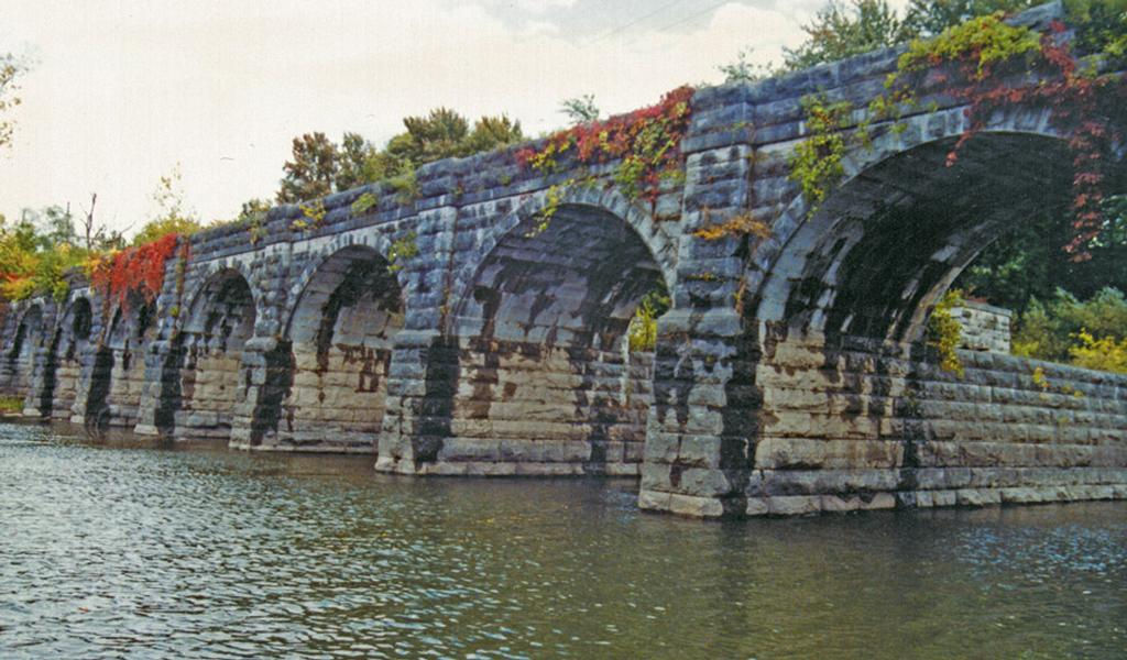 Old mossy bridges turn vibrant in the fall