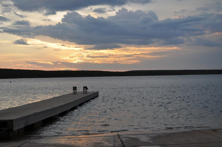 Sunset from a dock at the Lake Amistad Marina